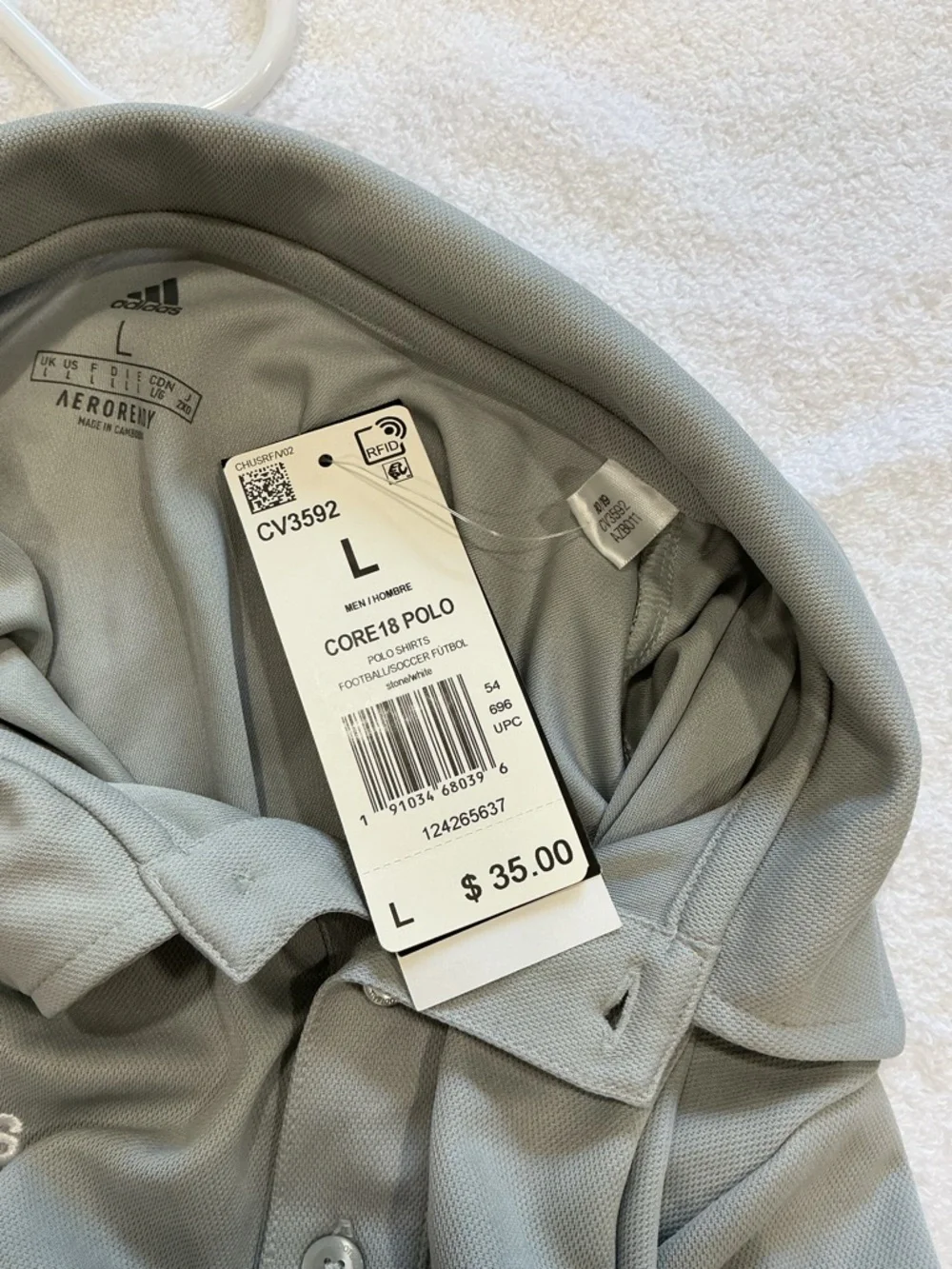 adidas Men's Light Gray Polo with White Trim